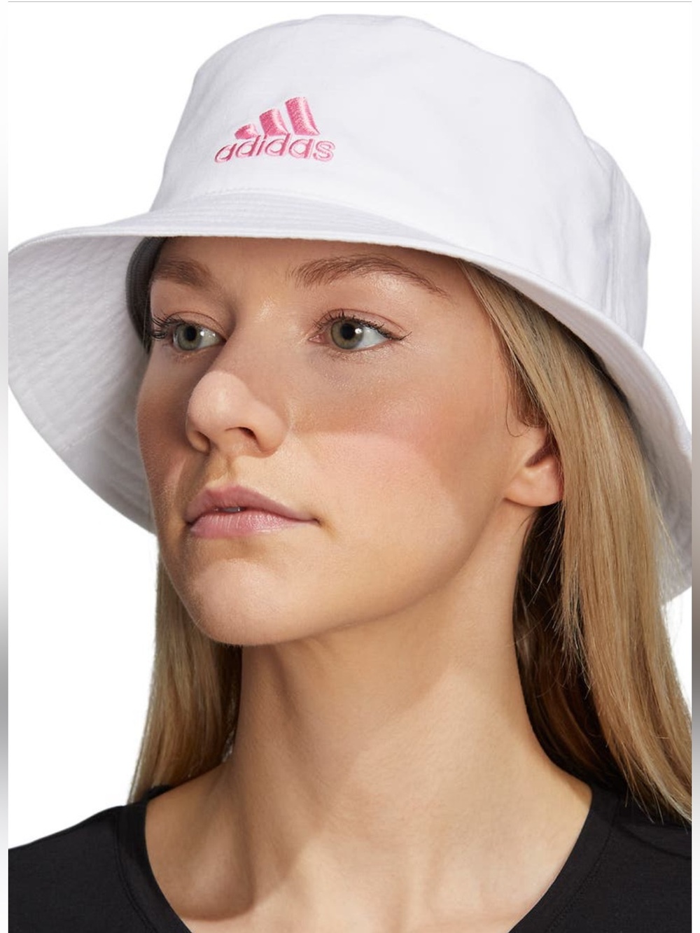 Adidas White Bucket Hat with Pink Trefoil Logo